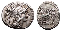 Ancient Coins - L. SENTIUS C.F. AR Denarius. EF-. 101 BC. Rome mint.