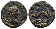 Ancient Coins - BERYTUS (Phoenicia) AE19. Elagabalus. VF+. Two Acquilae.
