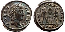 Ancient Coins - CONSTANS AE3 (Centenonial). EF+. Antioch mint. Soldiers and Standard.
