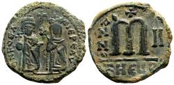 Ancient Coins - PHOCAS (with LEONTIA) AE Follis. EF-. Antioch (as Theopolis) mint.