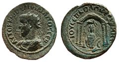 Ancient Coins - NISIBIS (Mesopotamia) AE25. Philip II. VF+/EF. Tyche of Antioch within Temple.