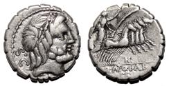 Ancient Coins - Q. Antonius Balbus AR Denarius. EF-. Jupiter - Quadriga.