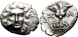 Ancient Coins - MYLASA (Caria) AR Drachma. Pseudo-Rhodian type. VF/EF-. Helios.