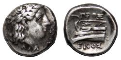 Ancient Coins - KIOS (Bithynia) AR Hemidrachm. VF+/EF-. Apollo - Prow of Galley.