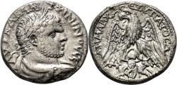 Ancient Coins - CARACALLA AR Tetradrachm. VF+. Sidon mint. Europe on Bull. SCARCE!