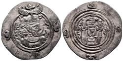 Ancient Coins - SASANIAN KINGS. Khusrau II AR Drachma. VF+/EF-. Year 36.
