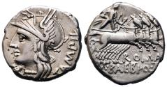Ancient Coins - M. Baebius Q.f. Tampilus AR Denarius. VF+. Rome, 137 BC.