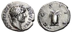 Ancient Coins - HADRIAN AR Denarius. VF+. Modius.