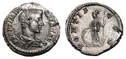 Ancient Coins - GETA AR Denarius. EF/EF+. Minerva.