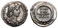 Ancient Coins - CONSTANTIUS II AR Siliqua. EF-/EF. Constantinopolis mint. Wreath.