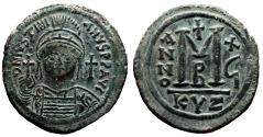 Ancient Coins - JUSTINIAN I AE Follis. EF. Cyzicus mint. Year 15. QUALITY!