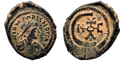 Ancient Coins - JUSTINIAN I AE Pentanummium. Almost EF/EF. Theopolis mint. Monogram.
