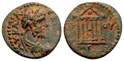 Ancient Coins - PRUSIAS AD OLYMPUM (Bithynia) AE14. Septimius Severus. EF-/VF+. Temple.