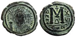 Ancient Coins - JUSTINIAN I AE Follis. VF+/EF. Constantinople mint.