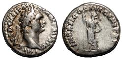 Ancient Coins - DOMITIAN AR Denarius. VF+. Minerva.