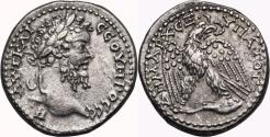 Ancient Coins - SEPTIMIUS SEVERUS AR Tetradrachm. EF-/EF. Antioch mint. Eagle-Sacrifical leg. SCARCE and EXCELLENT!