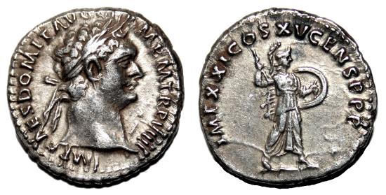 DOMITIAN AR Denarius. EF-. Minerva. | Roman Imperial Coins