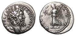 Ancient Coins - SEPTIMIUS SEVERUS AR Denarius. EF/VF+. Emesa mint. The victory.
