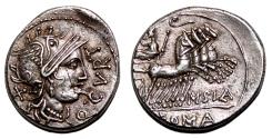 Ancient Coins - Q. Curtius AR Denarius. EF. 116-115 BC. M. Silanus.