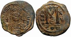 Ancient Coins - JUSTINIAN I AE Follis. EF/EF-. Constantinople mint.