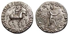 Ancient Coins - Indo-Scythian Kingdom. AZES II AR Tetradrachm. EF-. King and Athenea.