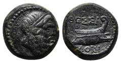 Ancient Coins - THESSALONICA (Macedon) AE19. VF+/EF-. Prow of Galley.