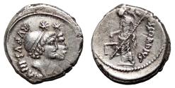 Ancient Coins - Mn. Cordius Rufus AR Denarius. EF-. 46 BC. Dioscuri.