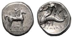 Ancient Coins - TARENTUM (Calabria) AR Stater. Ca. 272-240 BC. EF-. Phalantos.