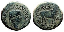 Ancient Coins - TIBERIUS AE As. VF+/EF-. C. Caecilius Sere. and M. Val. Quad., Duumviri.