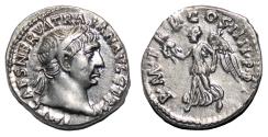 Ancient Coins - TRAJAN AR Denarius. EF+. LUSTER. The victory.