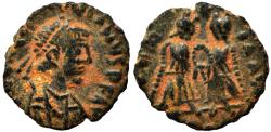 Ancient Coins - VALENTINIAN III AE Nummus. VF+. AD 425-455. Two victories.