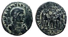 Ancient Coins - DECENTIUS AE2 (Maiorina). VF+/EF-. Arelate mint. Two Victories.