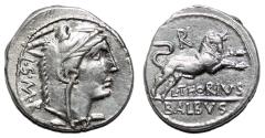 Ancient Coins - L. Thorius Balbus AR Denarius. EF. 105 BC. Bull.