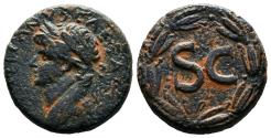 Ancient Coins - DOMITIAN AE25. Antioch (Syria) mint. VF+/EF-. Bust to left. Wreath - SC.