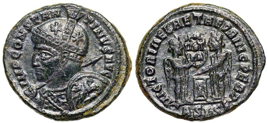 Constantine I VLPP from Siscia…horseman on shield | Roman Imperial Coins