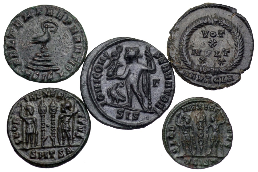 5 unattributed Late Roman Bronze coins...Lot 3 Roman Imperial Coins