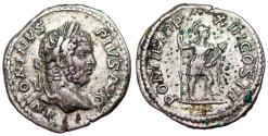 Ancient Coins - Caracalla PONTIF TR P X COS II; Virtus denarius from Rome