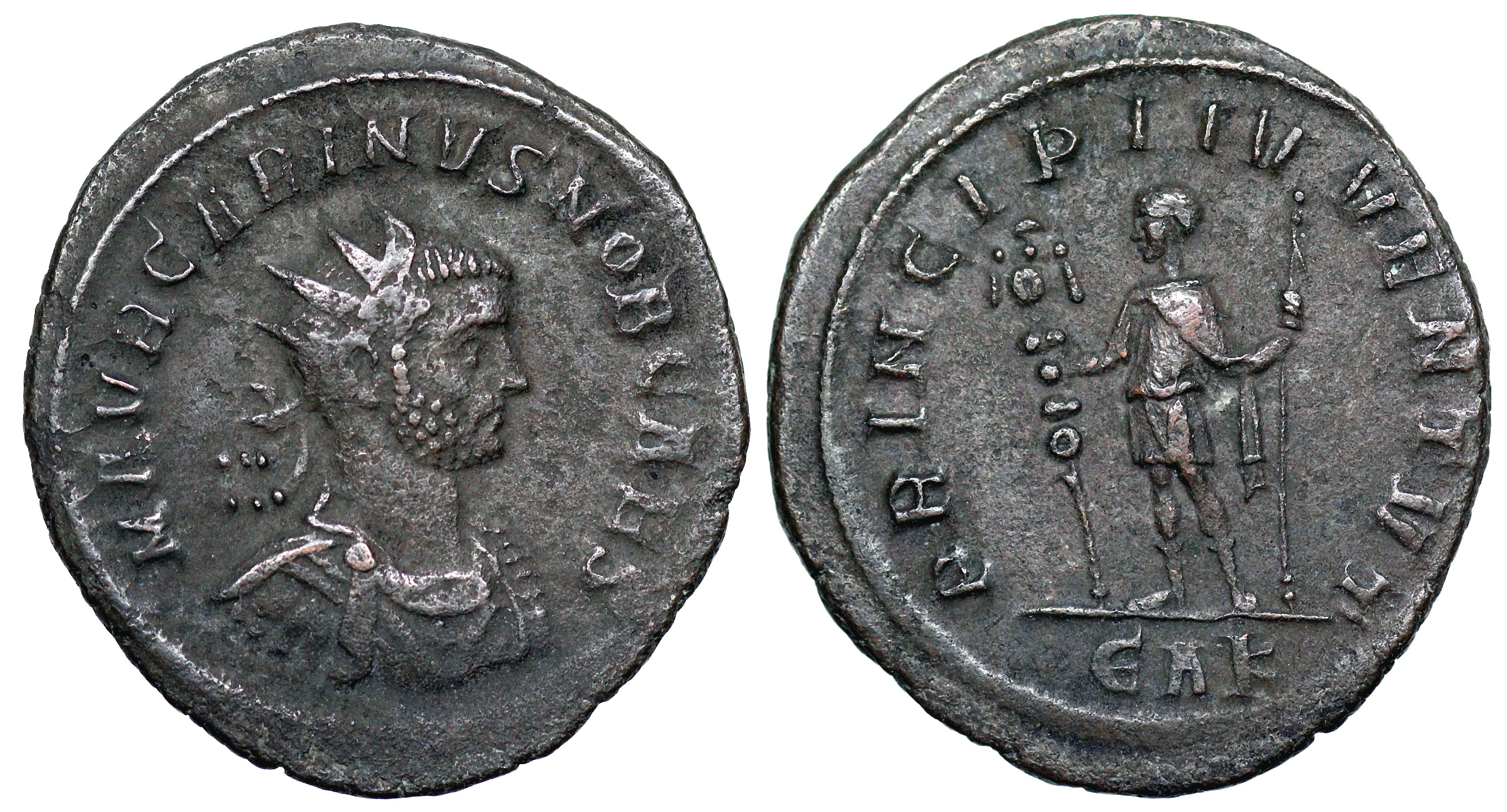 Carinus PRINCIPI IVVENTVT from Rome…retrograde mintmark | Roman ...