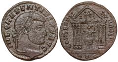 Ancient Coins - Maxentius CONSERV VRB SVAE from Rome...Dioscuri in pediment