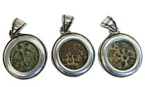 Ancient Coins - family pack of three (3) silver pendants with original "Widow's Mite" (103-76 B.C.E.) – perfect gift from the Holy land!