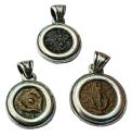 Ancient Coins - family pack of three (3) silver pendants with original "Widow's Mite" – perfect gift from the Holy land!