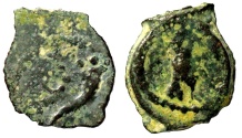 Ancient Coins - A bronze coin (fractional prutah) of Herod the Great, mint of Jerusalem