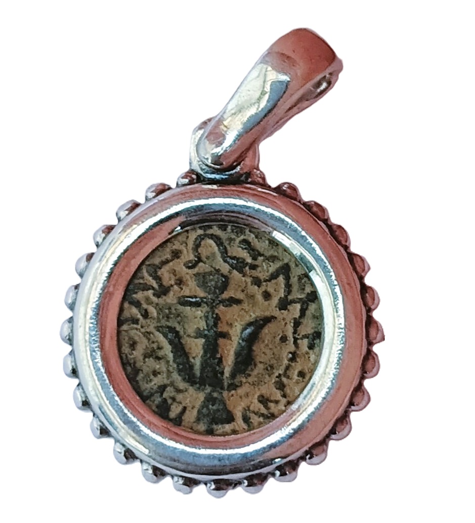 Silver pendant with original Widow's Mite coin (103-76 B.C.E.