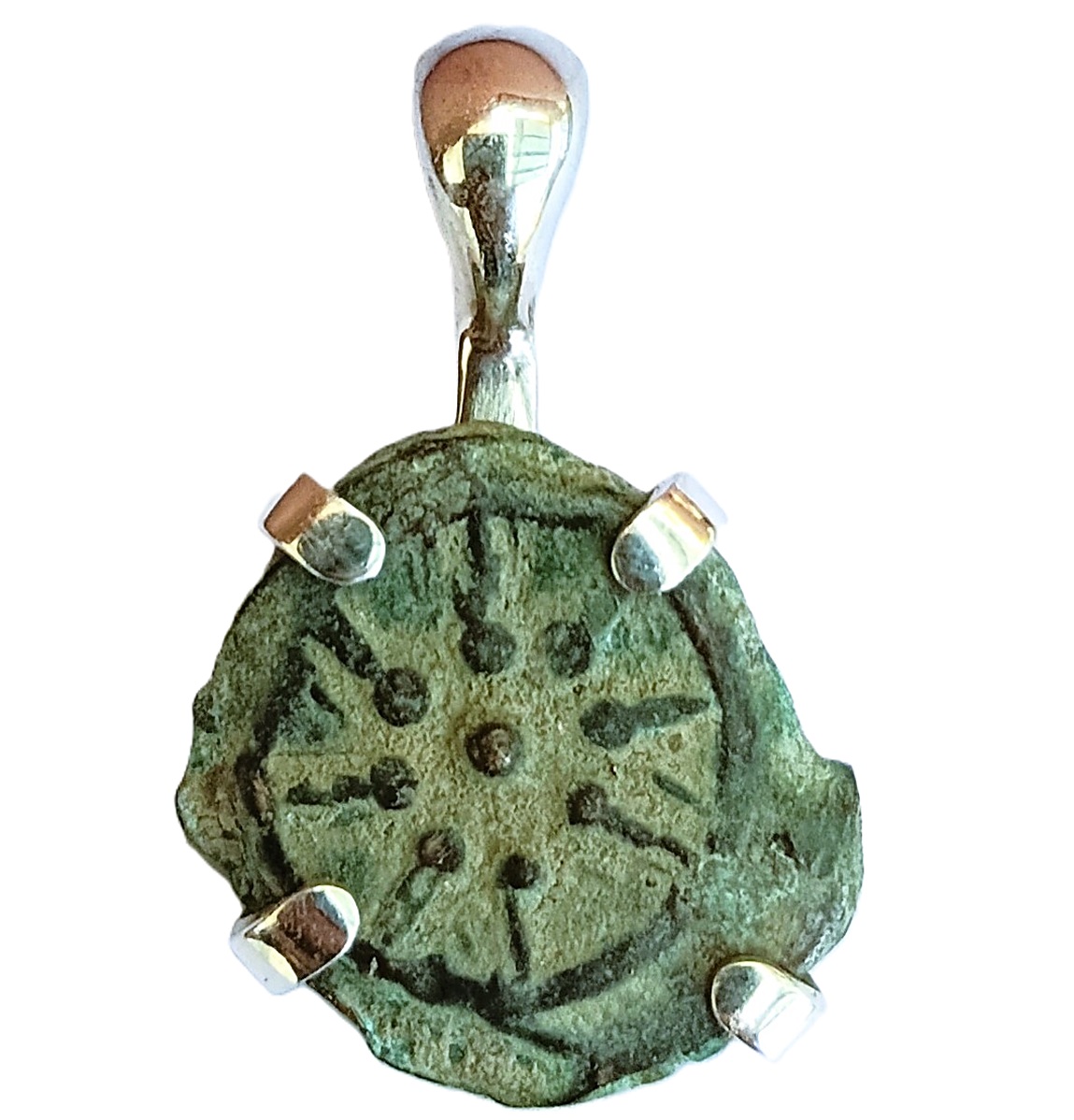 Silver pendant with original Widow's Mite coin (103-76 B.C.E.