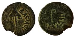 Ancient Coins - Bronze prutah of Agrippa I, mint of Jerusalem – brockage