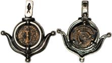 Ancient Coins - A decorated silver pendant with original bronze prutah of Herod the Great, mint of Jerusalem (37-4 B.C.E.) – perfect gift!
