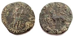 Ancient Coins - INDIA, INDO-SCYTHIANS: Maues heavy copper coin with Herakles and lion. Rare.