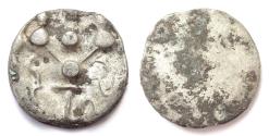 Ancient Coins - INDIA, GANDHARA: Double damma with Brahmi legend Dahahi. RRR denomination.