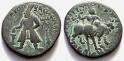 Ancient Coins - INDIA, KUSHAN: Vima Kadphises tetradrachm with Oesho and Nandi. CHOICE.