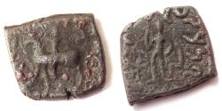 Ancient Coins - INDIA, NORTHERN SATRAPS OF CHACH: Mujatria copper coin. RR with horseman LEFT.